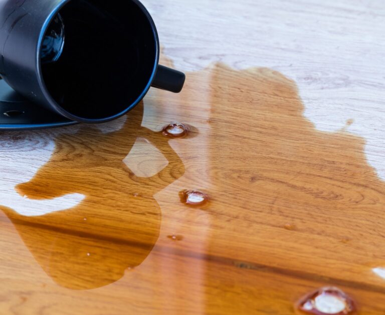 Coffee spilled on the hardwood floors